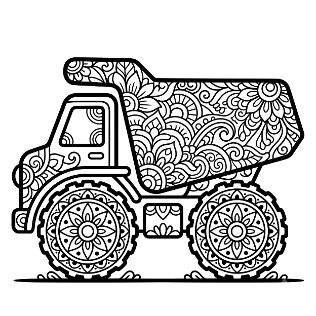 Coloriage Mandala: camion benne Mandalas