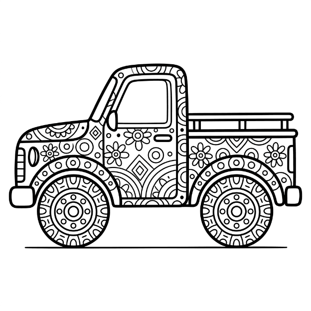 Coloriage Mandala: camion coloré Mandalas