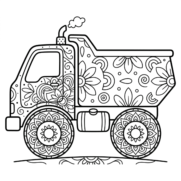 Coloriage Mandala: camion de chantier Mandalas