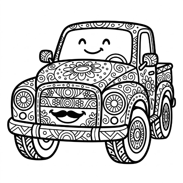 Coloriage Mandala: camion de dessin animé Mandalas