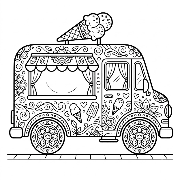 Coloriage Mandala: camion de glaces Mandalas