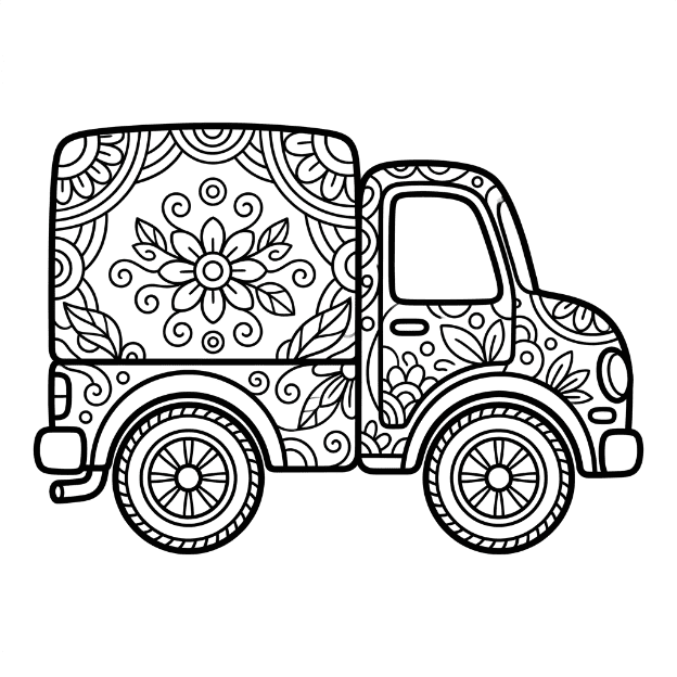 Coloriage Mandala: camion de livraison Mandalas