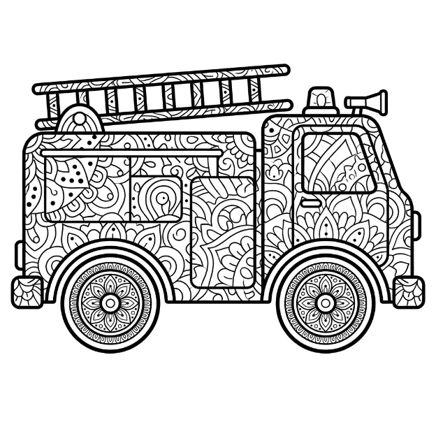 Coloriage Mandala: camion de pompier Mandalas