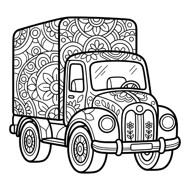 Coloriage Mandala: camion dynamique Mandalas