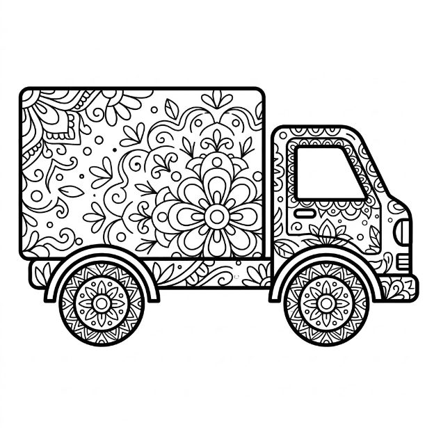 Coloriage Mandala: camion en action Mandalas