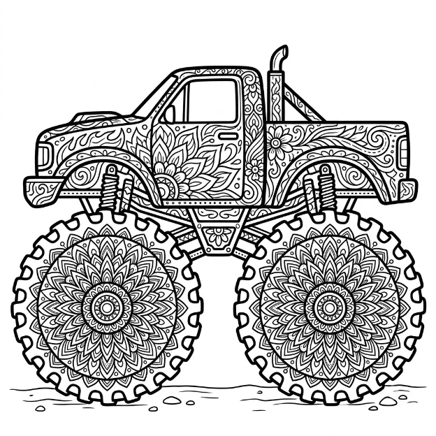Coloriage Mandala: camion géant Mandalas