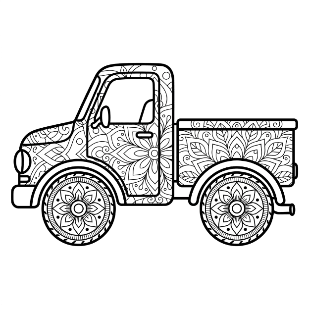 Coloriage Mandala: camion industriel Mandalas
