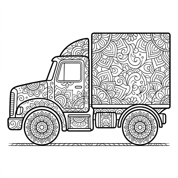 Coloriage Mandala: camion puissant Mandalas
