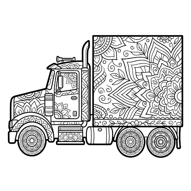 Coloriage Mandala: camion rapide Mandalas