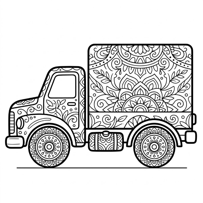 Coloriage Mandala: camion tout-terrain Mandalas