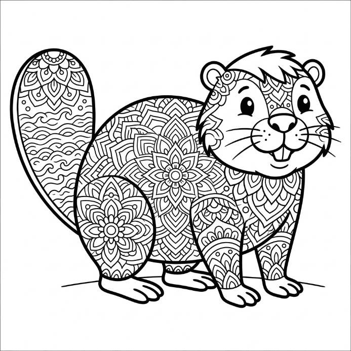 Coloriage Mandala: castor joyeux Mandalas