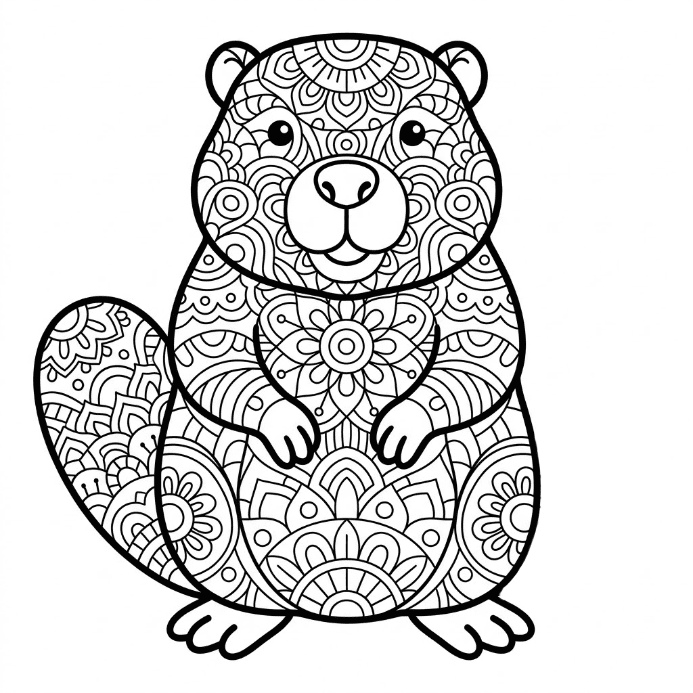 Coloriage Mandala: castor souriant Mandalas