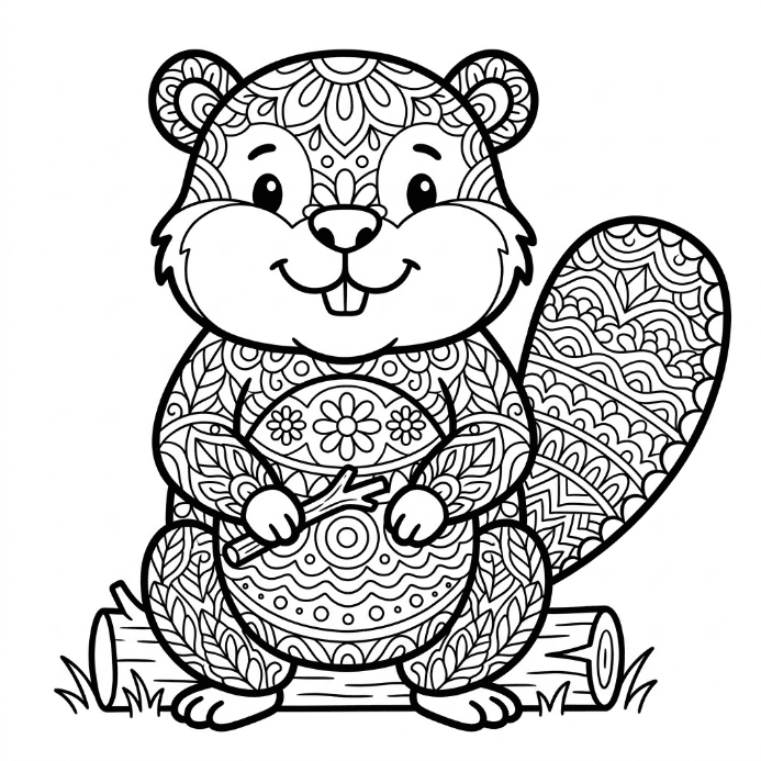 Coloriage Mandala: castor tranquille Mandalas