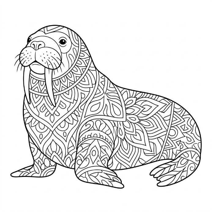 Coloriage Mandala: morse arctique Mandalas