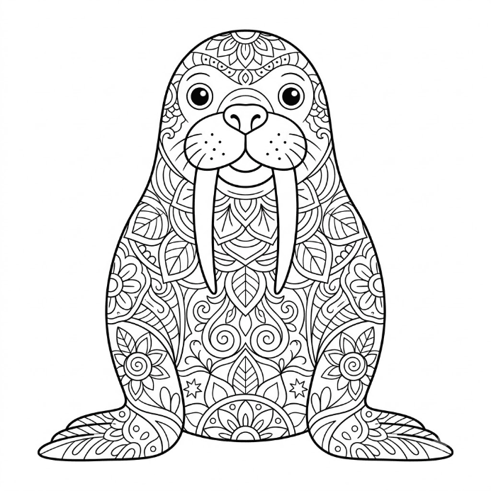 Coloriage Mandala: morse souriant Mandalas