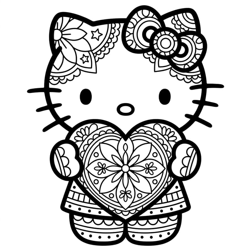 Coloriage Mandala: Hello Kitty avec un cœur Mandalas