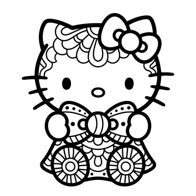 Coloriage Mandala: Hello Kitty avec un nœud Mandalas