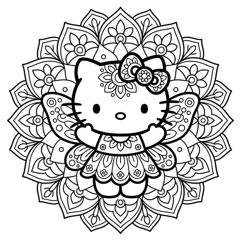 Coloriage Mandala: Hello Kitty enchantée Mandalas