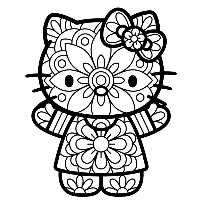 Coloriage Mandala: Hello Kitty fleurie Mandalas
