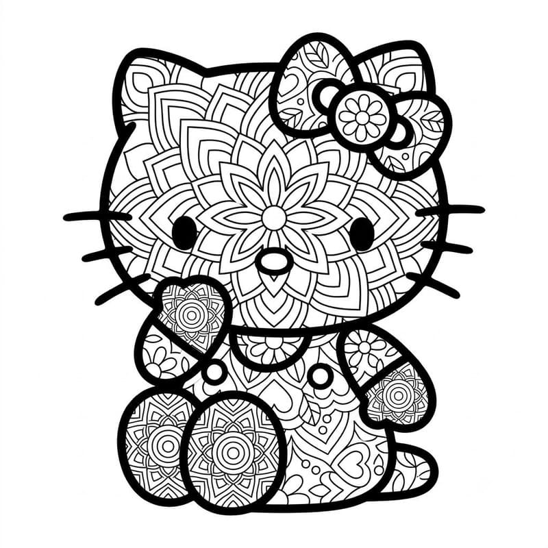 Coloriage Mandala: Hello Kitty joyeuse Mandalas