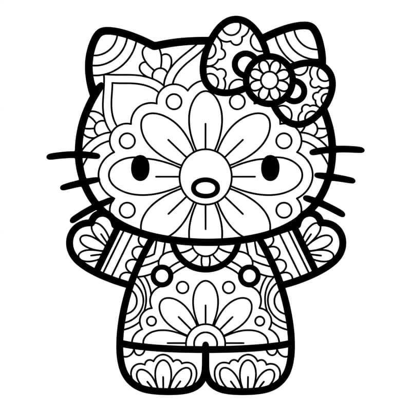 Coloriage Mandala: Hello Kitty rêveuse Mandalas