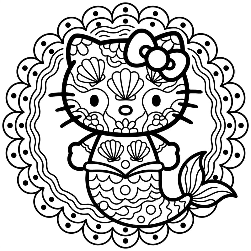 Coloriage Mandala: Hello Kitty sirène Mandalas