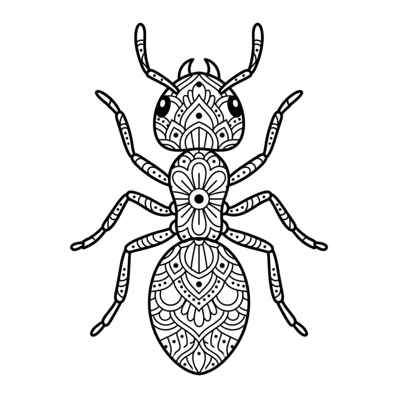 Coloriage Mandala: fourmi mignonne Mandalas