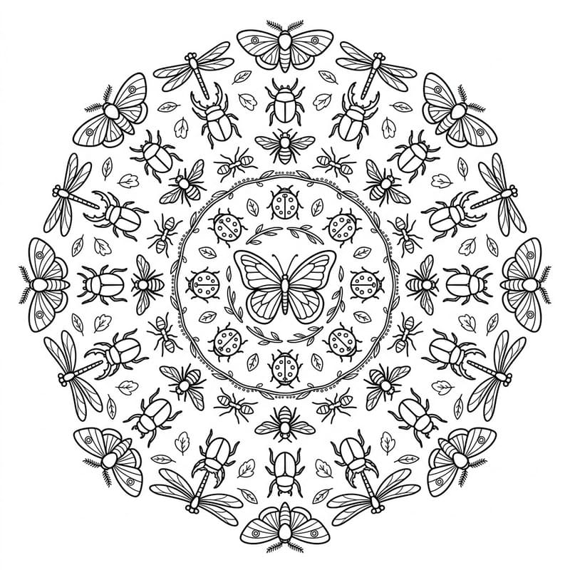 Coloriage Mandala: insecte créatif Mandalas