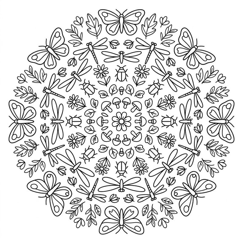 Coloriage Mandala: insecte du jardin Mandalas