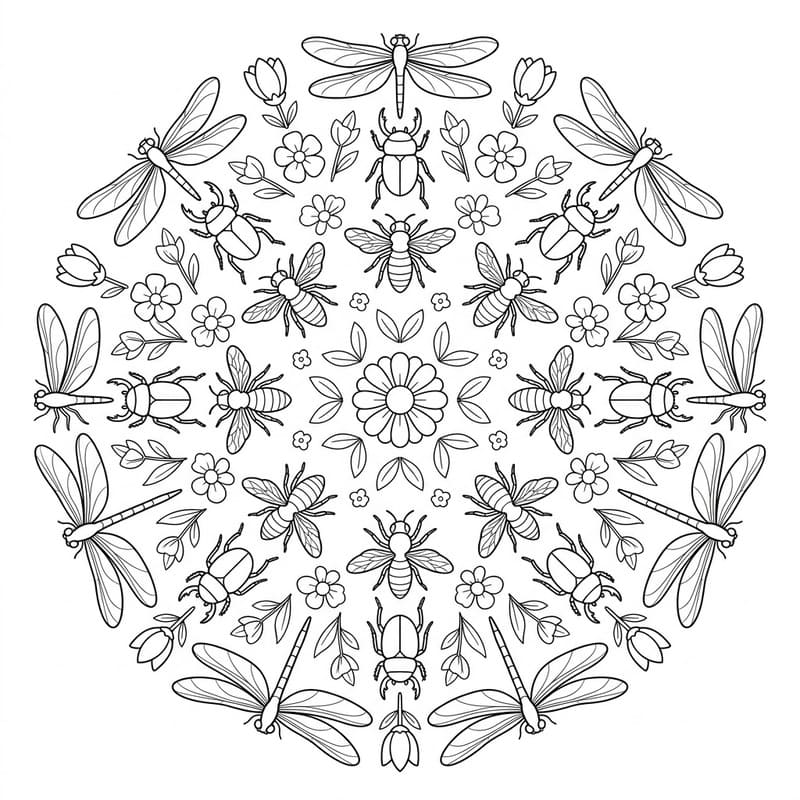 Coloriage Mandala: insecte en mouvement Mandalas