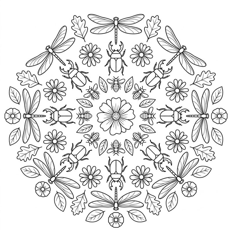 Coloriage Mandala: insecte géométrique Mandalas