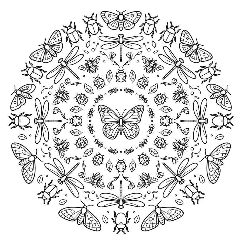 Coloriage Mandala: insecte harmonieux Mandalas