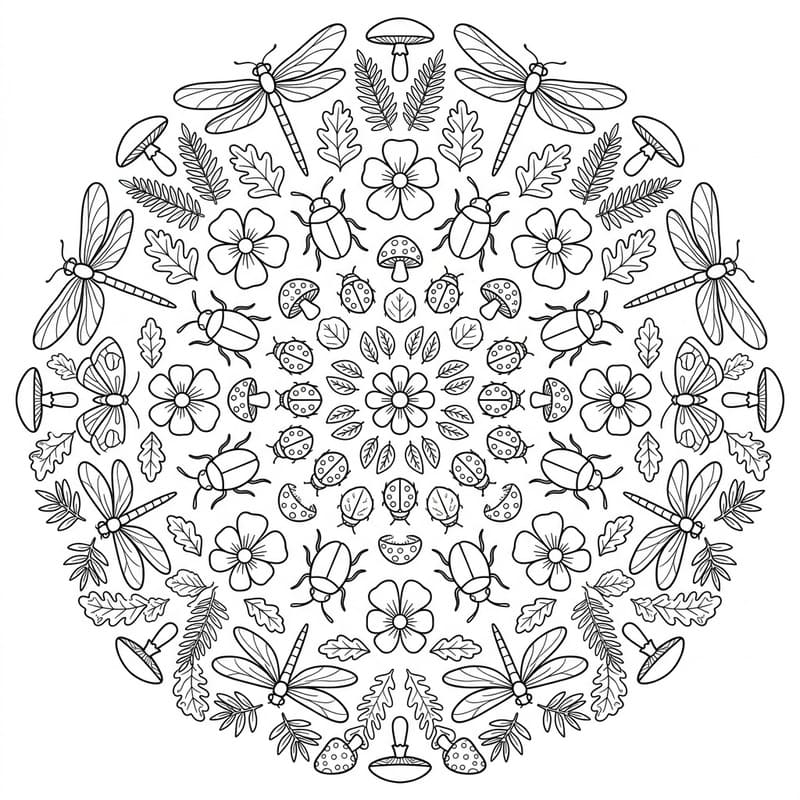 Coloriage Mandala: insecte nature Mandalas